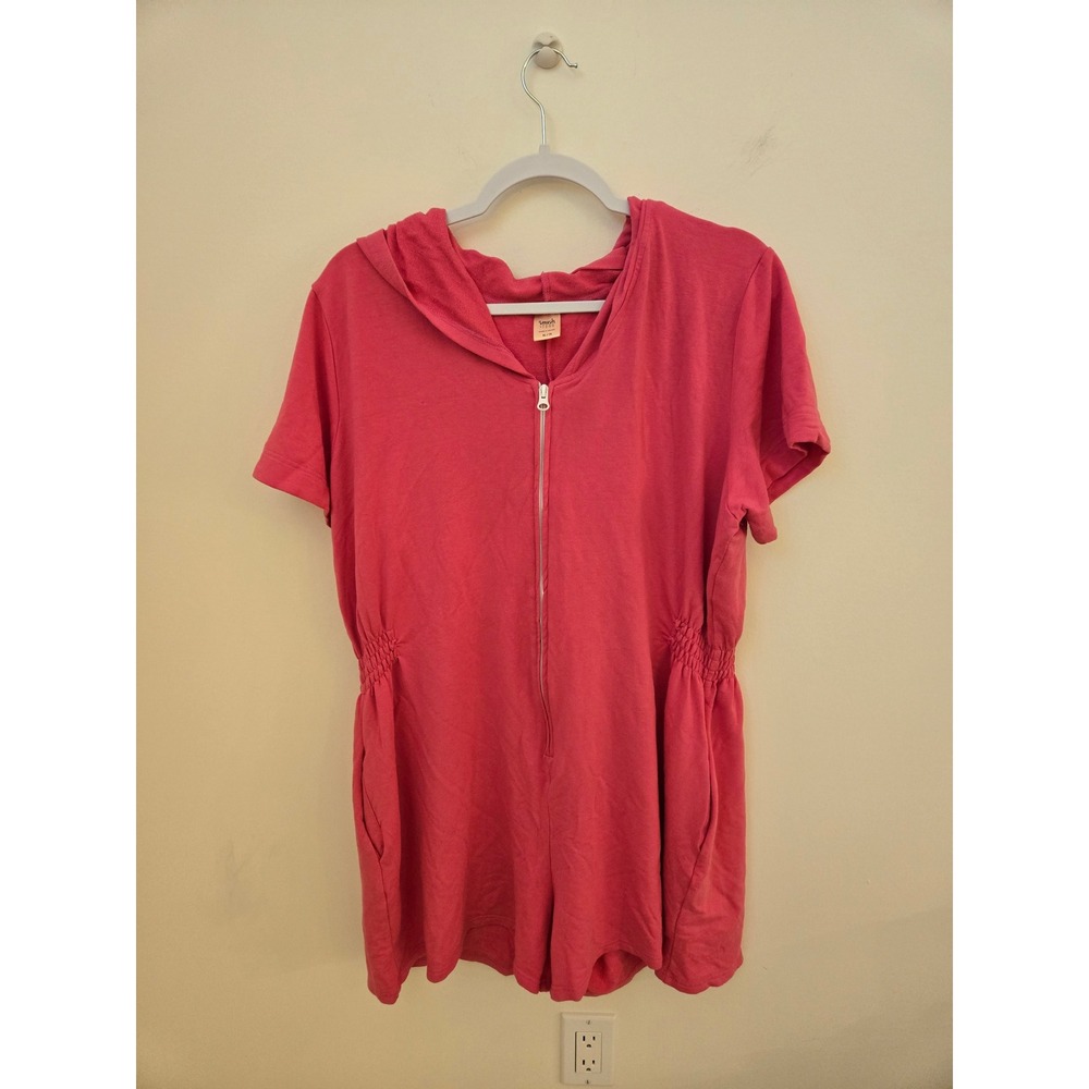Smash + Tess Pink Bamboo Blend Hooded Romper XL Made in Canada Short Sleeve